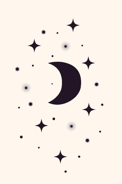 Icône De Motif Graphique De Lune De Pépinière De Bébé Conception D'élément De Ptint De T-shirt Minimaliste Boho.