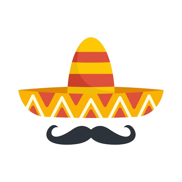 Icône de moustache sombrero mexicaine Illustration plate de l'icône vectorielle de moustache sombrero mexicaine isolée sur fond blanc