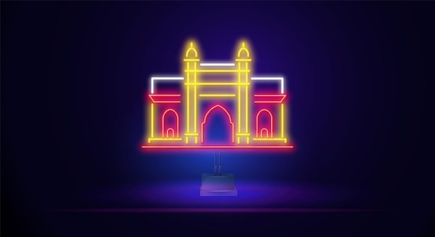 Icône néon d'un temple en Inde Design néon noir minuit d'anciennes structures de construction Icône néon réaliste Sur fond sombre et support