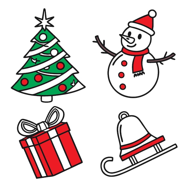 Icône de Noël Set rouge et vert Élément de conception Vecteur