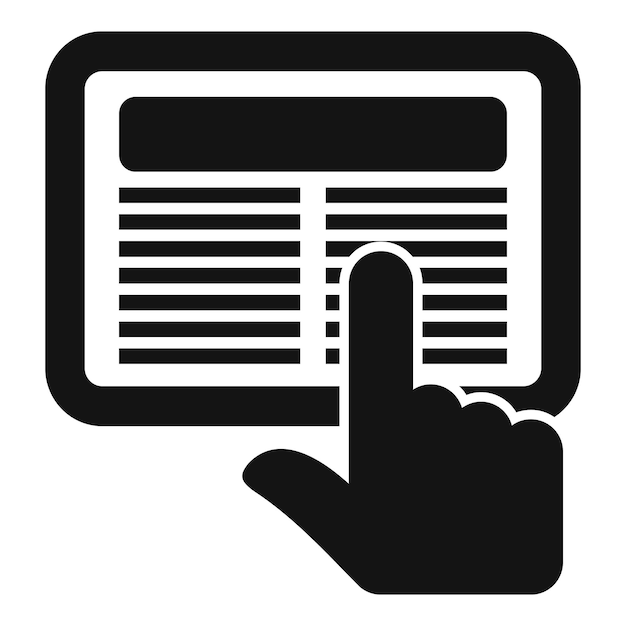 Icône en noir et blanc simplifiée représentant l'interaction à l'écran tactile à l'aide d'un doigt