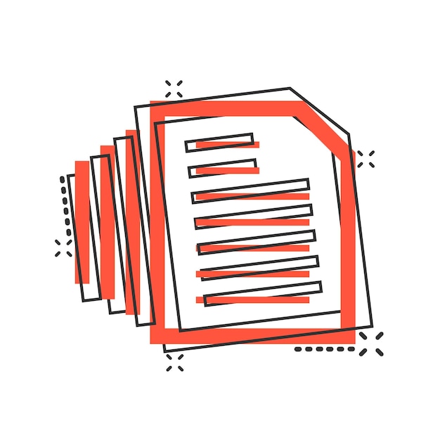 Vecteur icône de note de document dans le style comique feuille de papier vecteur dessin animé illustration pictogramme bloc-notes document business concept effet splash
