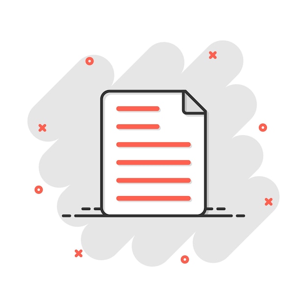 Vecteur icône de note de document dans le style comique feuille de papier vector cartoon illustration pictogramme bloc-notes document business concept effet splash