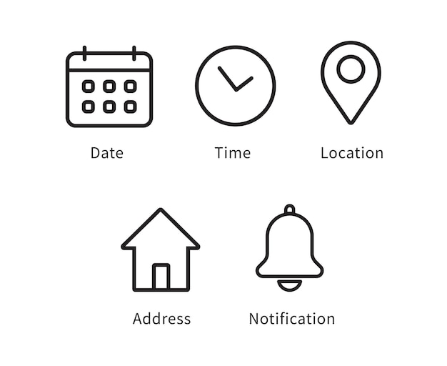 Icône de notification de l'adresse de la date et de l'heure Location de l'horloge du calendrier Pin de la sonnerie d'accueil Icône d'un jeu d'icônes Web