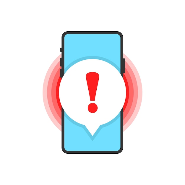 Vecteur icône de notifications téléphoniques dans un smartphone de style plat avec illustration vectorielle de point d'exclamation sur fond isolé concept d'entreprise de signe de message de spam