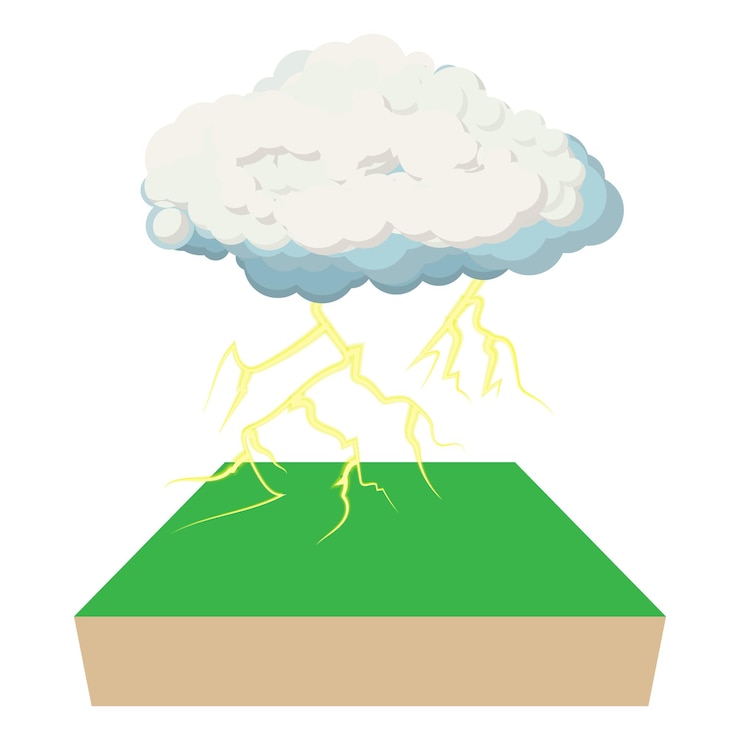Vecteur icône de nuage et d'éclair en style dessin animé sur fond blanc
