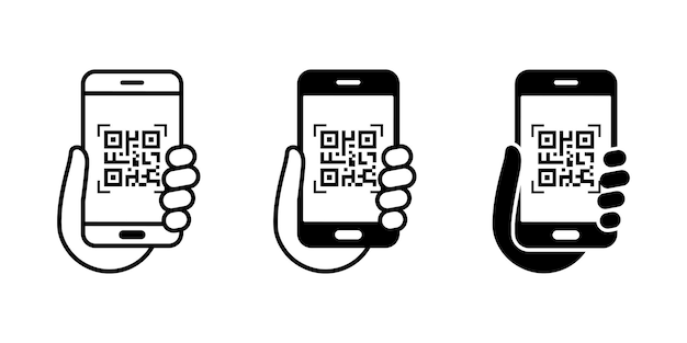 Icône de numérisation de code QR et vecteur de numérotation de code QR du téléphone portable