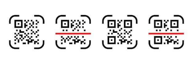 L'icône de numérisation QR est un ensemble d'icônes vectorielles de code QR. L'illustration du code QR numérisé.
