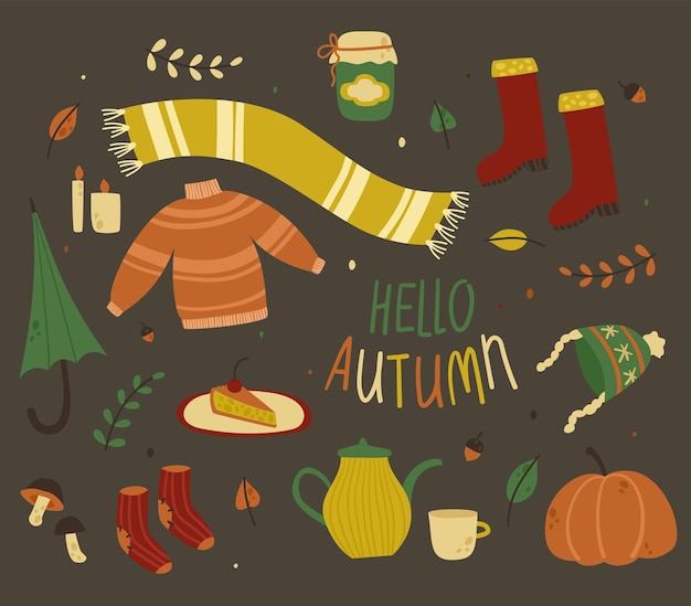 Icône et objets d'automne pour la conception Objets chauffants pour vêtements chauds Illustration vectorielle