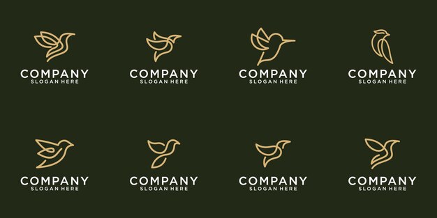 Icône D & # 39; Oiseau Logo Pack Avec Un Style De Ligne