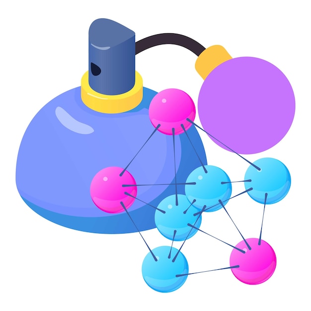 Vecteur icône de parfum rétro vecteur isométrique bouteille de parfum retro et signe moléculaire parfum de toilette parfumerie