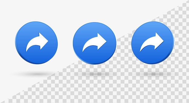 icône de partage 3d logo flèche vers l'avant dans un bouton de cercle moderne pour la réaction après la notification des médias sociaux