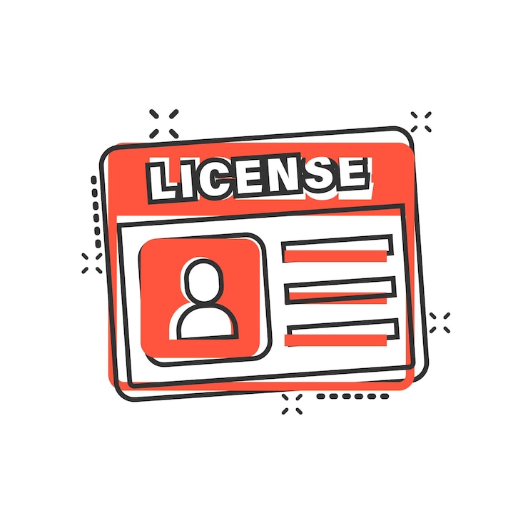 Vecteur icône de permis de conduire dans le style comique illustration de vecteur de dessin animé de carte d'identité sur fond blanc isolé concept d'entreprise d'effet d'éclaboussure d'identité
