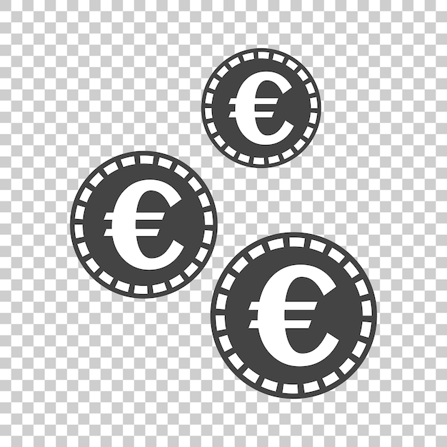 Vecteur icône des pièces en euros illustration vectorielle en style plat monnaie noire sur fond isolé
