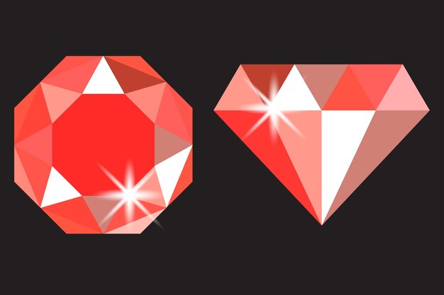 Icône de pierre précieuse rouge forme de diamant polygonal vecteur de bijou étincelant fond noir