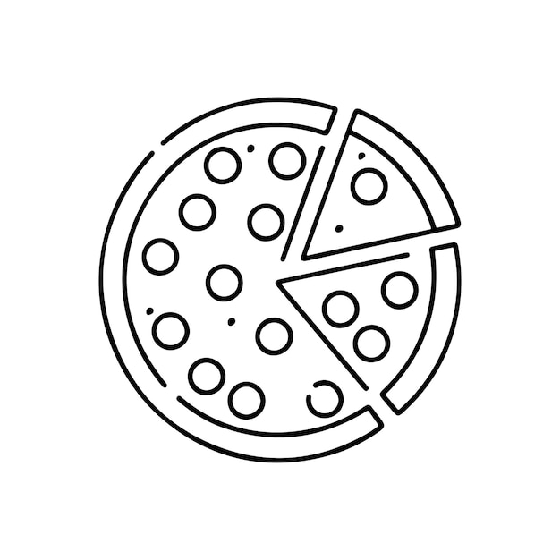 Icône de pizza à la ligne minimaliste avec des tranches et des garnitures