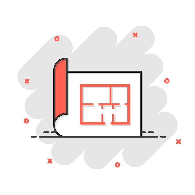 Vecteur icône de plan de chambre dans le style comique illustration de vecteur de dessin animé blueprint sur fond isolé blanc concept d'entreprise effet splash de projet de maison