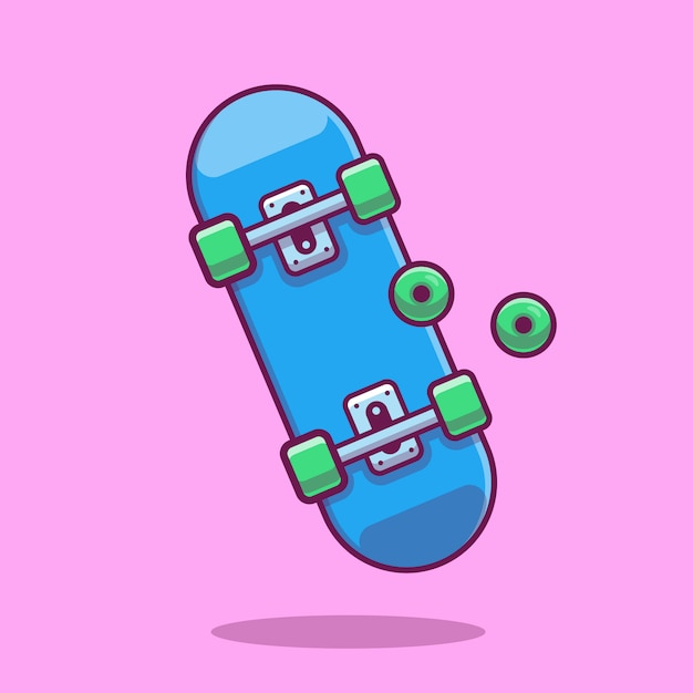 Icône de planche à roulettes. Planche à roulettes et roues de skate, icône de sport isolé