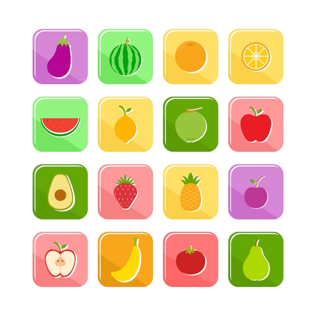 Icône De Plat Fruits Icon Set Vector Illustration