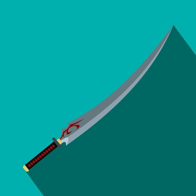 Vecteur icône plate d'épée japonaise sur fond bleu