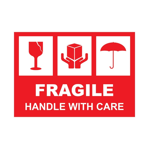 Icône plate fragile avec symbole de paquet fragile fissuré illustration vectorielle d'étiquette