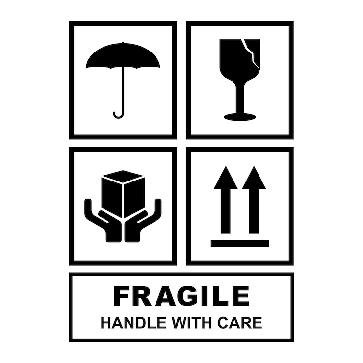 Vecteur icône plate fragile avec symbole de paquet fragile fissuré illustration vectorielle d'étiquette