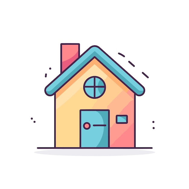 Icône plate vectorielle d'une charmante maison avec une cheminée et une porte accueillante