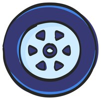 Icône de pneu de voiture en illustration vectorielle de couleur dessinée à la main