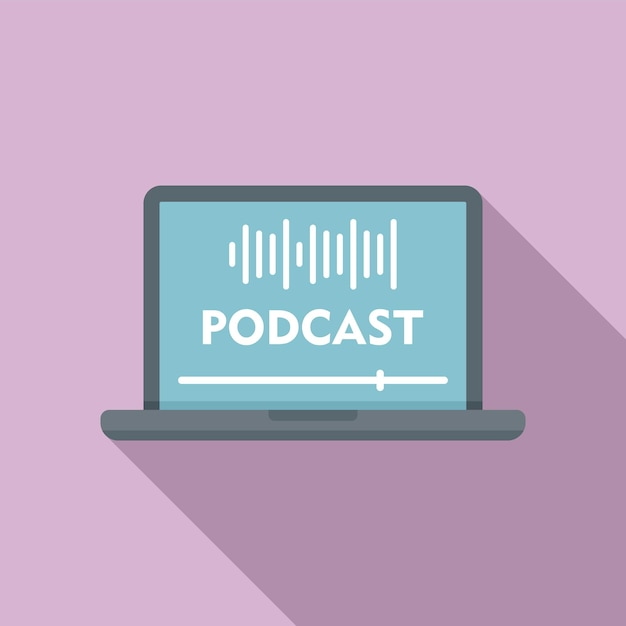 Icône de podcast pour ordinateur portable Illustration plate de l'icône vectorielle de podcast pour ordinateur portable pour la conception de sites Web