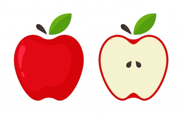 Icône de pomme rouge. Vector pommes rouges qui sont divisées en deux par rapport au fond blanc.