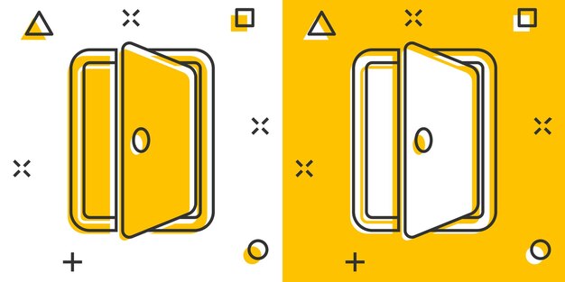 Vecteur icône de porte d'entrée de dessin animé de vecteur dans le style comique pictogramme d'illustration de concept de portes de sortie concept d'effet d'éclaboussure d'entreprise d'entrée de porte