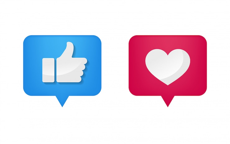 Vecteur icône de pouce et forme de coeur sur les médias sociaux