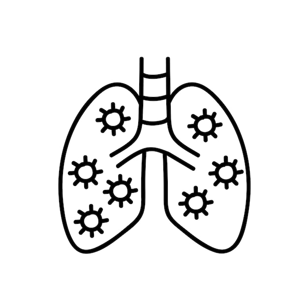 Icône de poumons humains infectés par le virus illustration vectorielle dessinée à la main