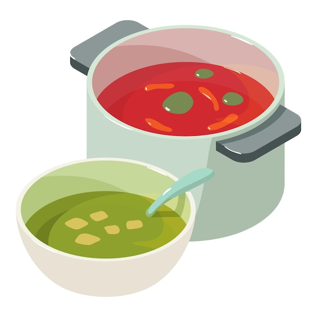 Vecteur icône de premier plat vecteur isométrique soupe de légumes rouges et icône de soupe à la crème d'épinards concept alimentaire nutrition utile