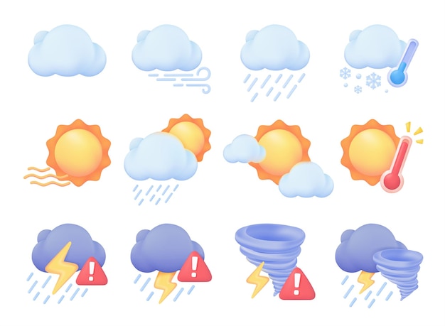 Vecteur icône de prévision météo soleil derrière le nuage avec illustration vectorielle 3d de pluie