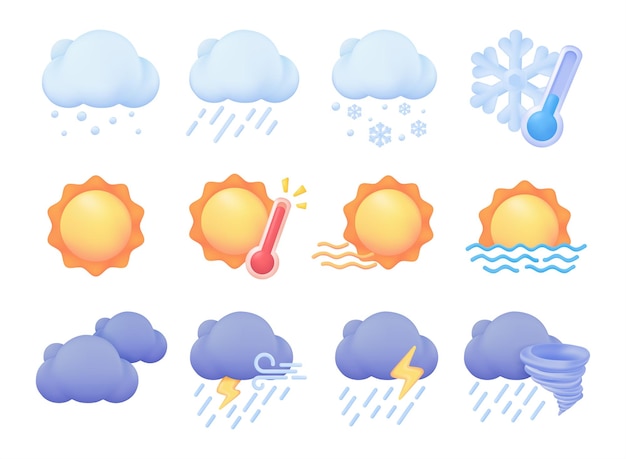 Vecteur icône de prévision météo soleil derrière le nuage avec illustration vectorielle 3d de pluie