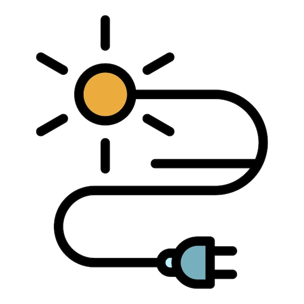 Icône De Prise De Fil D'énergie Solaire Contour Vectoriel De Prise De Câble D'électricité Solaire Icône Couleur Plate Isolée