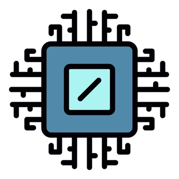 Vecteur icône de processeur d'ordinateur contour processeur d'ordinateur vecteur icône couleur plat isolé