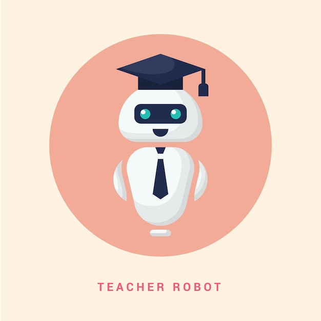 Icône De Professeur De Robot Sur Le Style De Ligne Android Assistant Humain Vector Illustration Eps