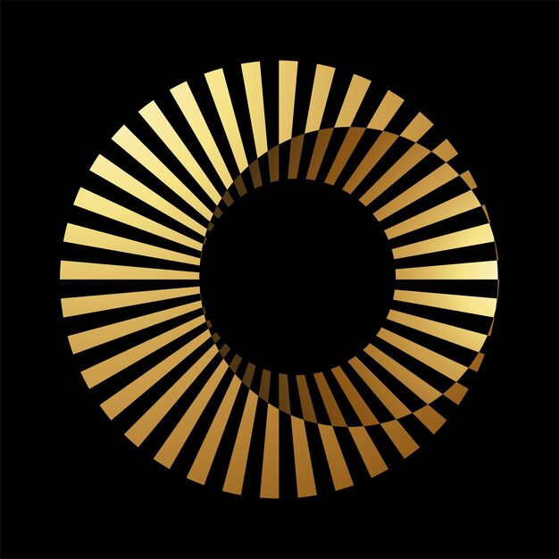 Vecteur icône à rayures d'or avec des cercles qui se chevauchent sur un fond noir