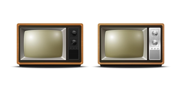 Icône de récepteur de télévision en bois réaliste 3D vectoriel en gros plan isolé sur fond blanc