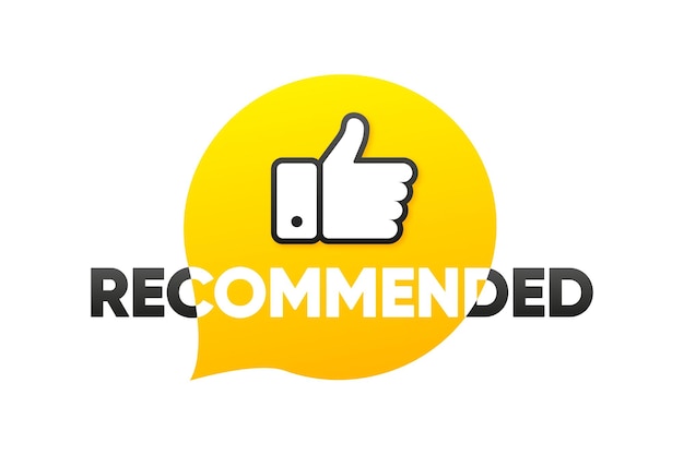 Icône de recommandation Emblème du pouce vers le haut Signe de recommandation best-seller Étiquette recommandée à vendre Jaune