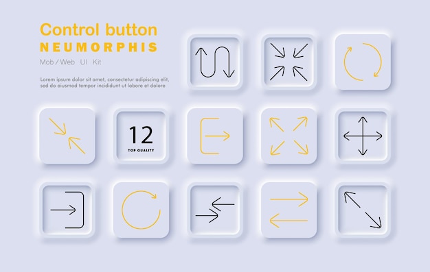 Icône de réglage de bouton de commande Directions de navigation Tourner étendre minimiser vers l'avant vers l'arrière contrôles d'interface de style néomorphe
