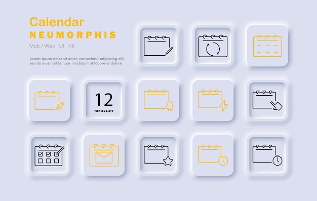 Icône de réglage de calendrier Rémarques de planification d'événements Gestion du temps Todo liste des dates importantes Éléments d'interface utilisateur de style néomorphe
