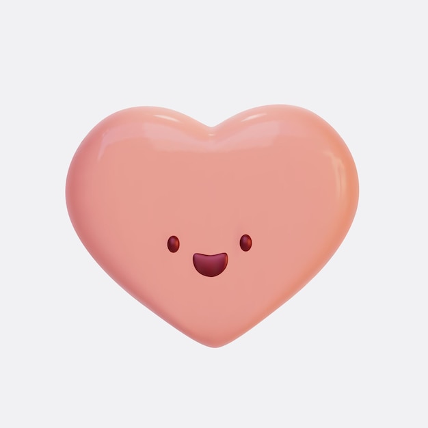 Icône de rendu de coeur rose de dessin animé 3d. Personnage en forme de coeur avec grimace isolé sur bleu clair