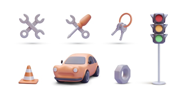 Icône de réparation de clés de voiture en style réaliste isolée sur fond blanc Illustration vectorielle