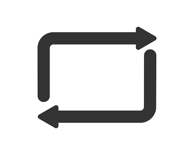 Icône de répétition. Bouton de rechargement dans le lecteur de musique. Deux flèches graphiques comme symbole de rafraîchissement, échange