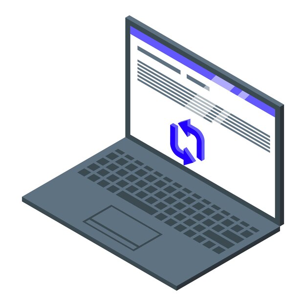 Icône de republication d'ordinateur portable Isométrique de l'icône vectorielle de republication d'ordinateur portable pour la conception de sites Web isolée sur fond blanc
