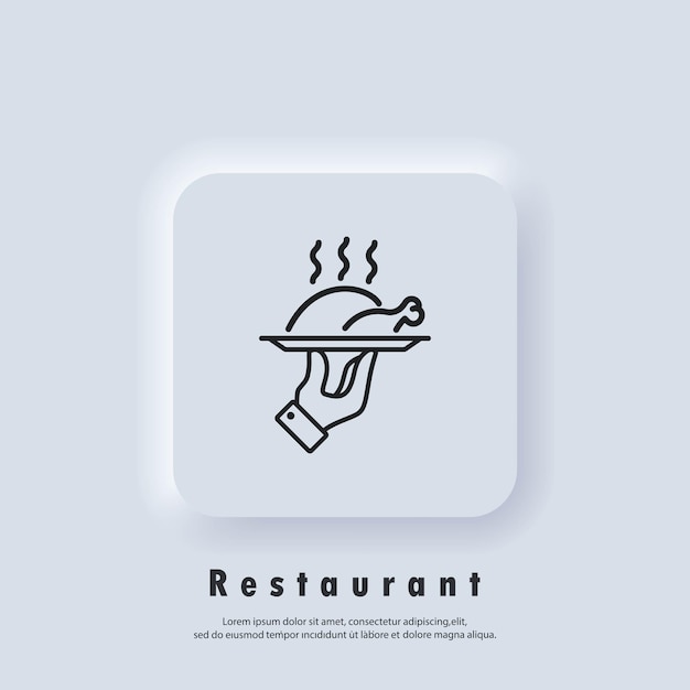 Icône De Restaurant. Plateau Repas. Poulet Sur Une Icône De Ligne De Plateau. Plat Fumant Chaud De Viande De Volaille Rôtie. Vecteur. Bouton Web De L'interface Utilisateur Blanc Neumorphic Ui Ux. Neumorphisme