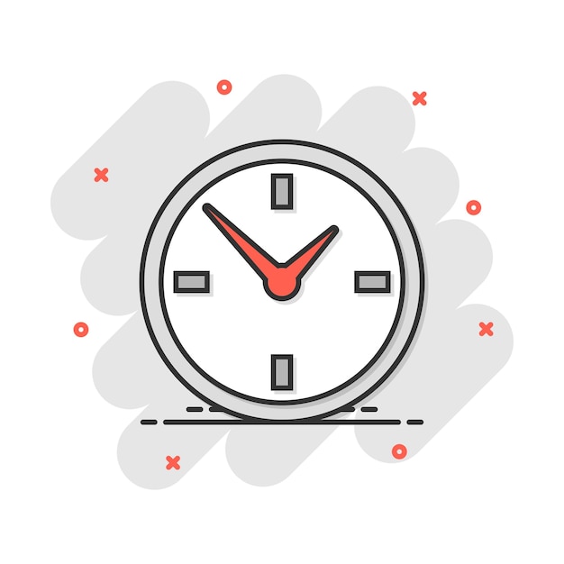 Icône de réveil de dessin animé dans le style comique Pictogramme d'illustration de signe de minuterie Concept d'entreprise d'éclaboussure de chronomètre